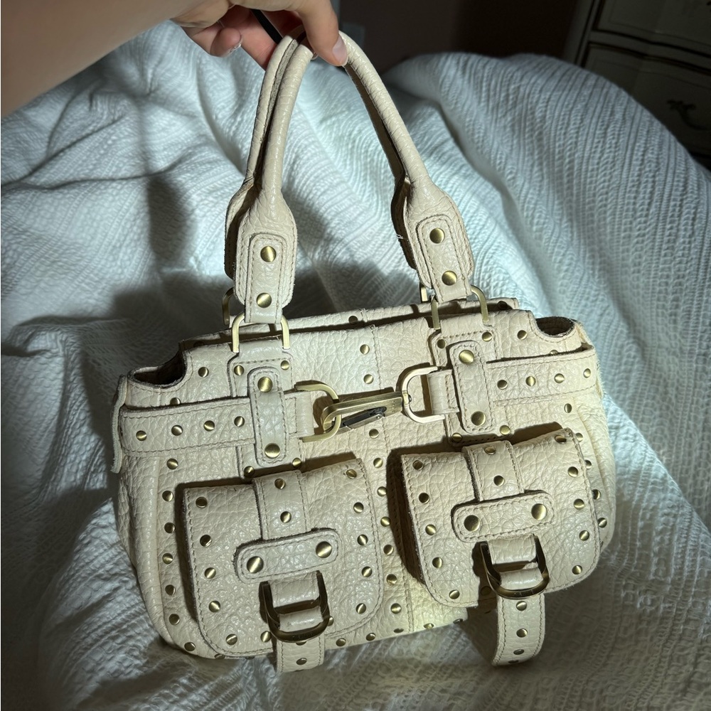Rafe Cream Satchel with Gold Accents